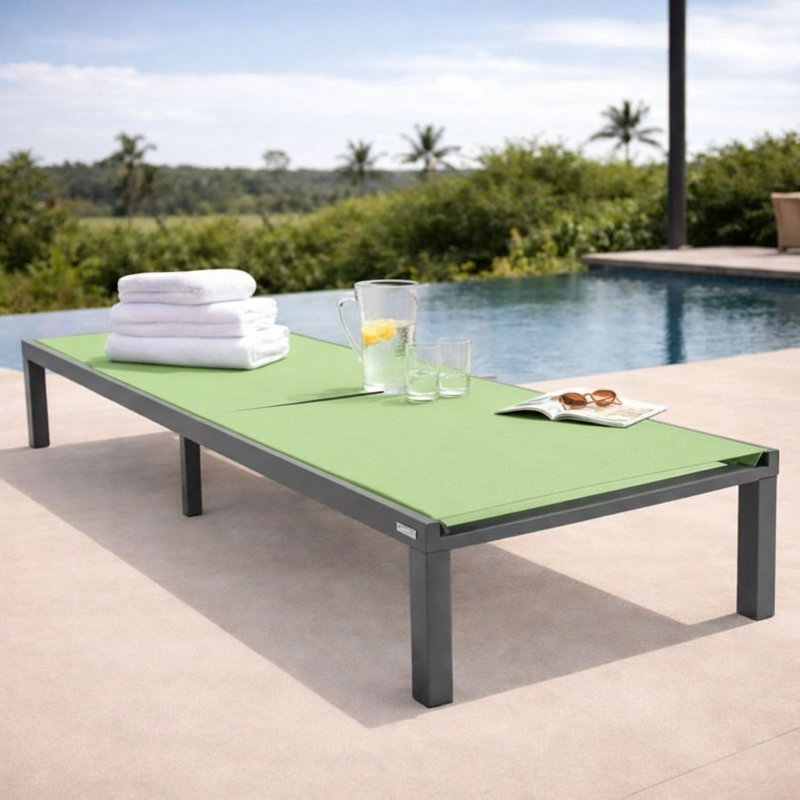 Chaise longue d'extérieur inclinable en aluminium Marlin - Chaise de patio en toile résistante aux intempéries, Vert, Simple
