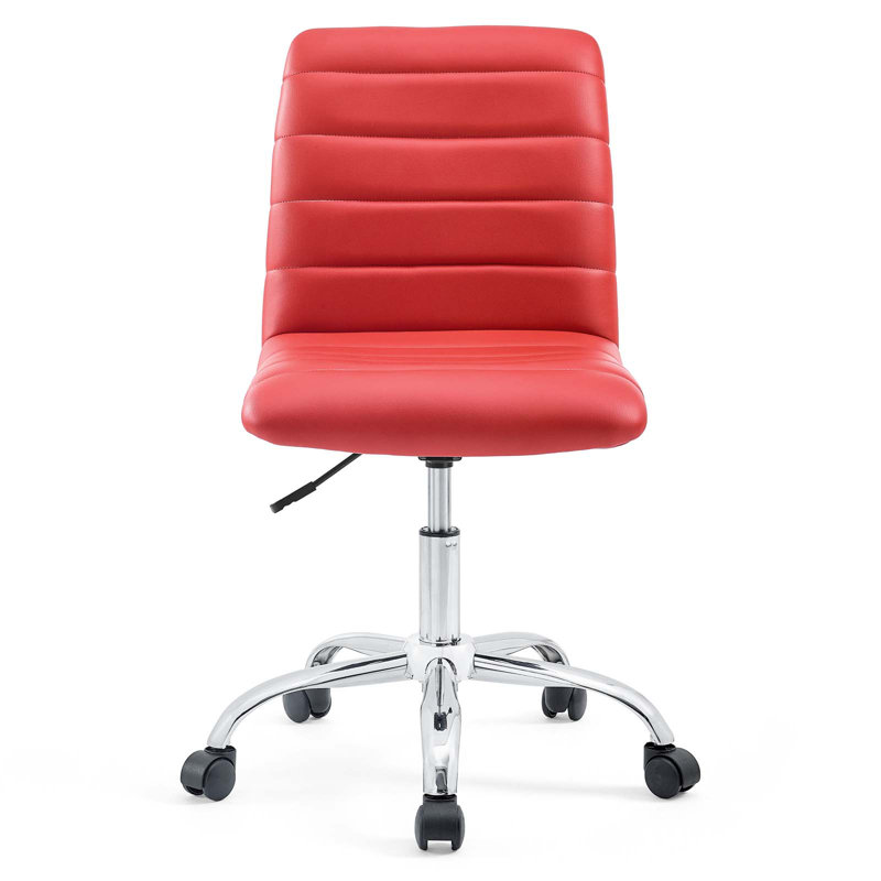 Red Vinyl Armless Swivel Office Chair with Chrome Base