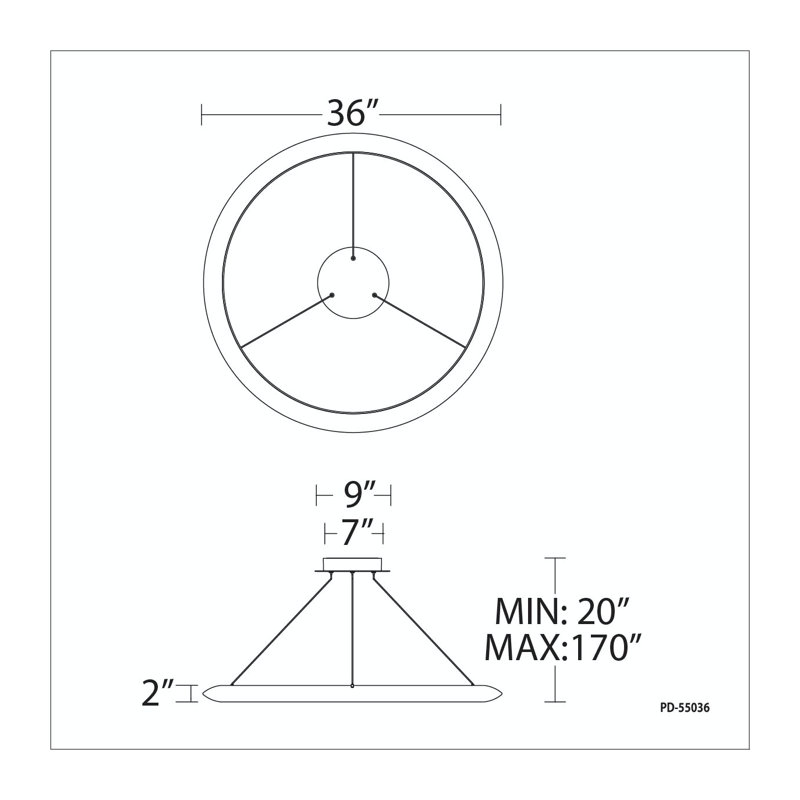 The Ring 1 - Light LED Pendant, 3500K, 170" H x 36" W x 36" D, Black