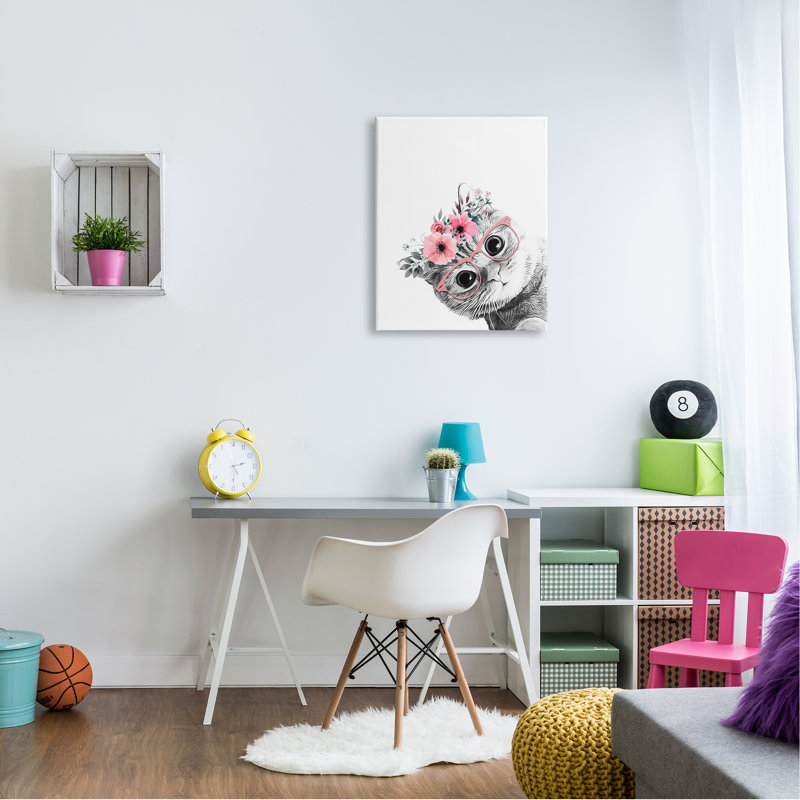 «Pink Flower Crown», conception simple de verres à chat par Annalisa Latella - impression, Toile tendue, H 30 po x l 24 po