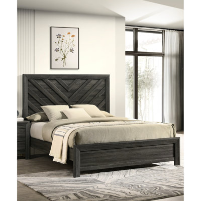 Cadre de grand lit contemporain à motif géométrique gris rustique et motif pour la chambre à coucher