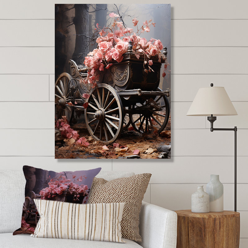 Romantisme, voiture de mariage rose II, Toile tendue, H 32 po x l 16 po x P 1 po
