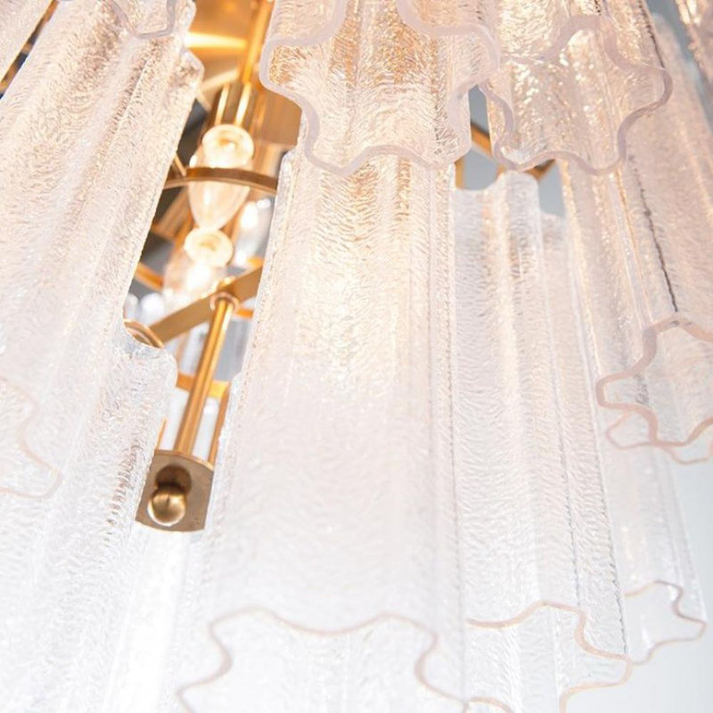 Lustre suspendu en verre cascade clair, Vert turquoise, H 28 po x l 25 po x P 25 po, Chrome laqué