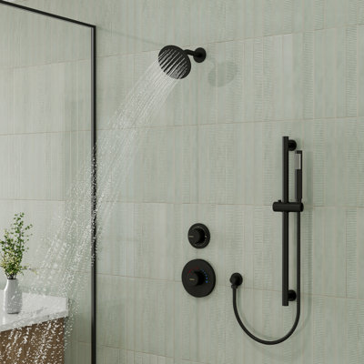 Système de douche thermostatique Rainfall avec douchette, valve brute et barre coulissante réglable