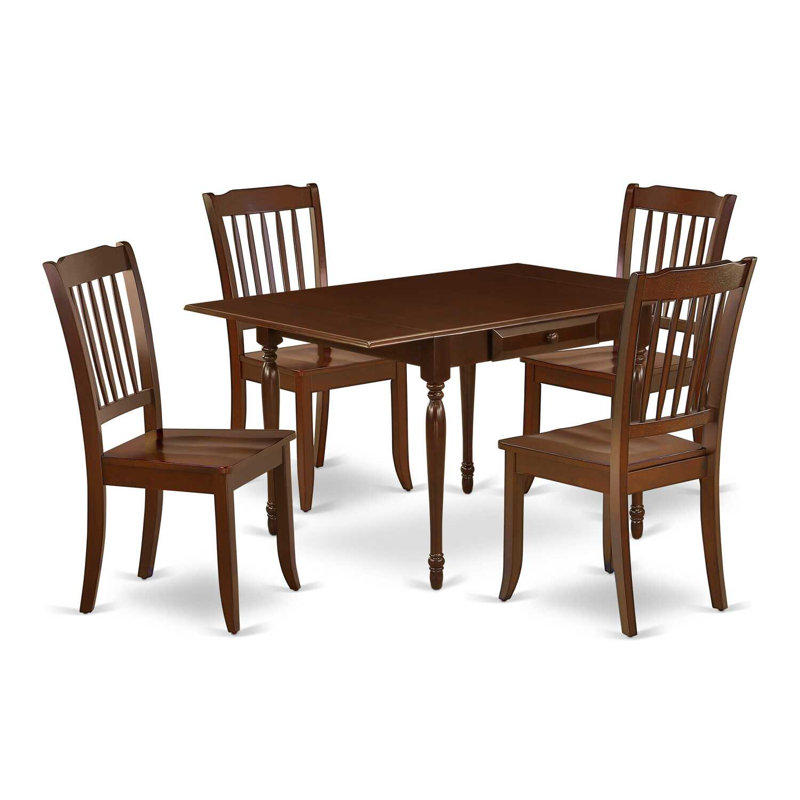 5 Piece Kitchen Table & Chairs Set Includes a Rectangle Dining Table with Dropleaf and 4 Dining Chairs, Mahogany, Mahogany
