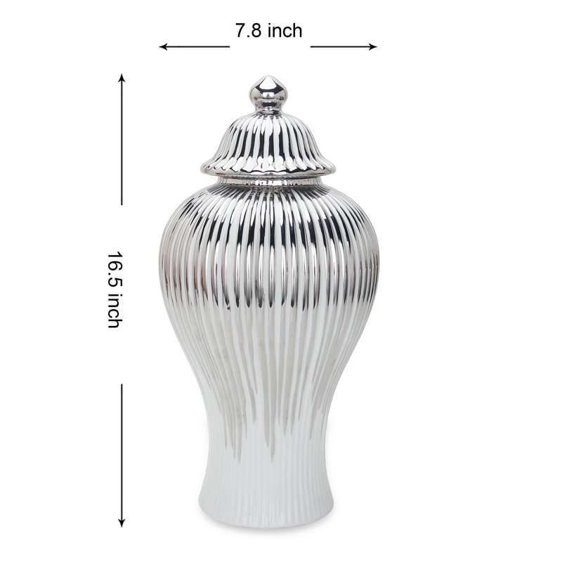 Gaida Ceramic / Porcelain Ginger Jar, Large, White/Silver