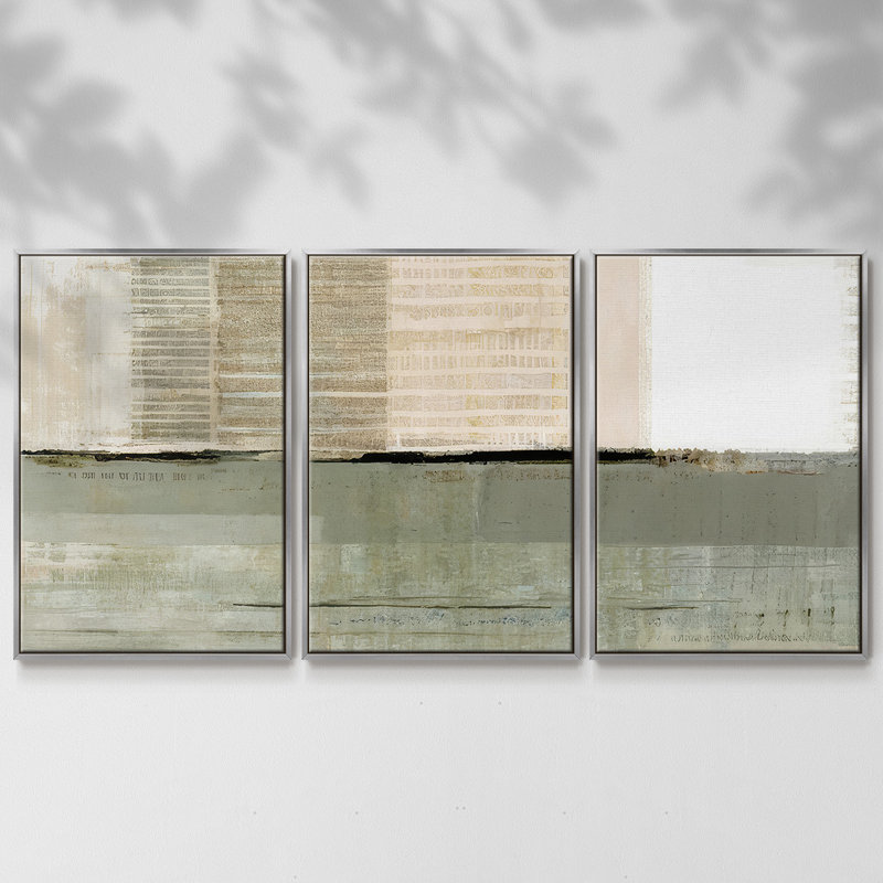 Across the Abstract Bay II - Toile encadrée multi-pièces, H 24 po x l 48 po x P 2 po, Argent