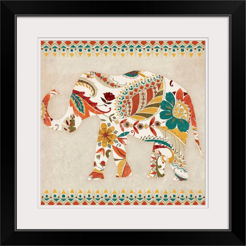 « boho éléphant ii », reproduction d’art, Cadre noir, H 24 po x l 24 po x P 1 po