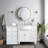 56" White Bathroom Vanity Single Left Side Sink Cabinet Marble Top
