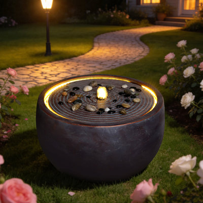 Modern Outdoor Water Fountain Bowl Style Ripple Top Resin Water Feature For Patio Yard Garden Landscape