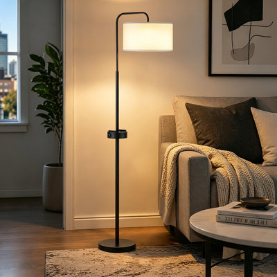 Lampe sur pied noire 63 "avec plaque et ports USB Notasulga