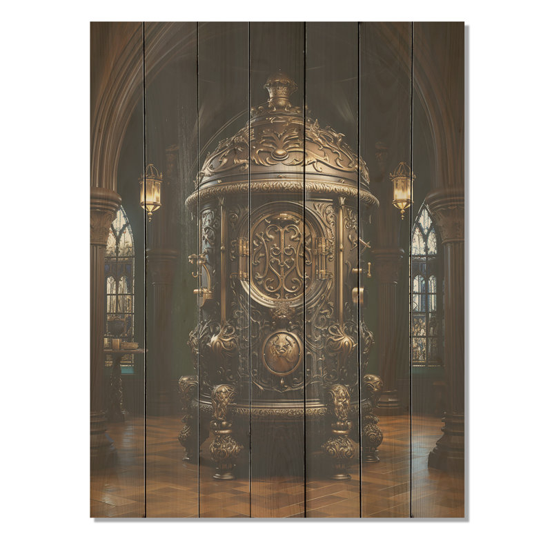 Gold Elegant Wine Barrel - Impression sur vin sur bois, H 32 po x l 24 po