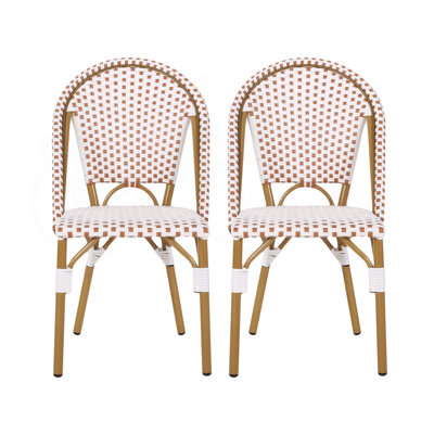 Outdoor French Bistro Chairs with Aluminum Frame and PE Rattan, Rusted Red, Set of 2
