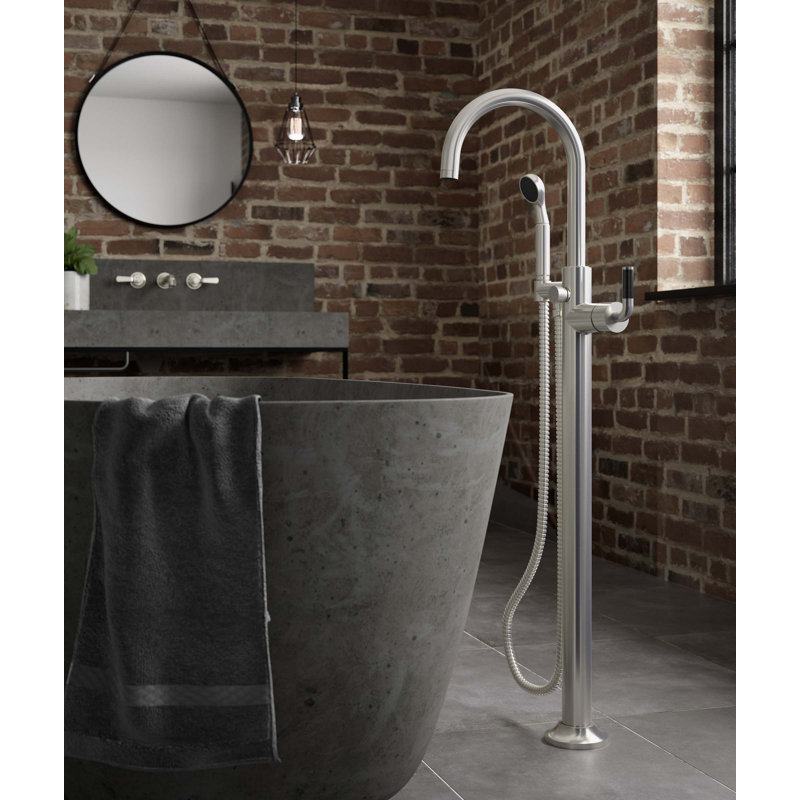 Descanso Tub Filler with Diverter, Satin Nickel/Silver, Cross Handle