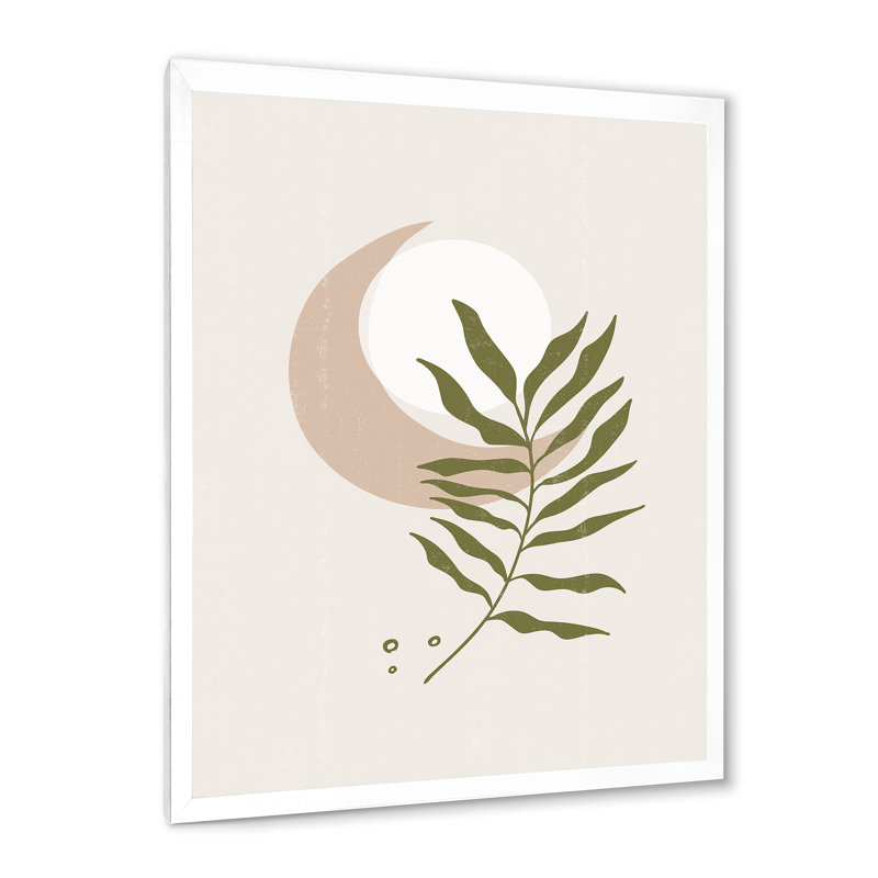 Lune géométrique abstraite avec feuille II - impression sur toile, Toile blanche encadrée, H 32 po x l 16 po x P 1,5 po