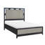 Grand lit de style moderne, en bois massif, gris anthracite deux tons, superposé et éclairage de chambre à coucher à DEL, panneaux
