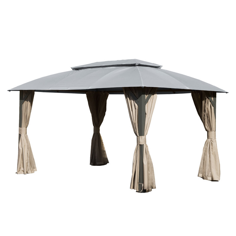 Pavillon de jardin en métal, 9,81 pi x 13,86 pi, Gris