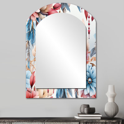 Motif bohème rose et bleu Dreamcatchers - miroir mural unique à motif floral