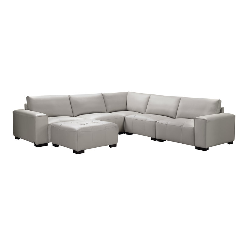 Fawcette Upholstered L-Shaped Sectional Symmetrical, Gray Leather Match