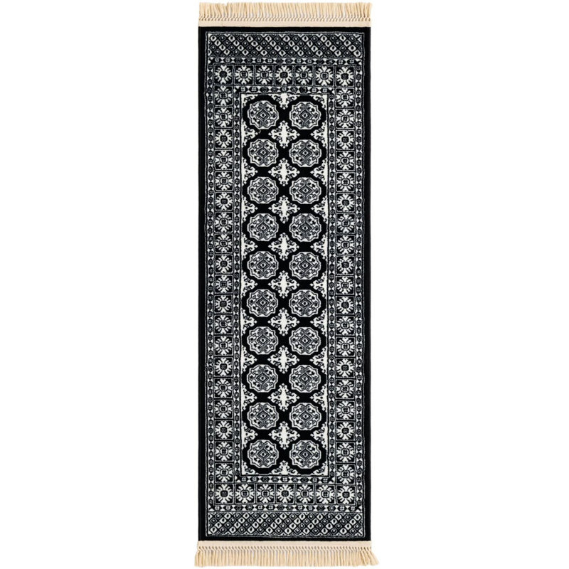 Tapis traditionnel Hinshaw noir et blanc, Tapis de couloir 2 pi x 6 pi 1 po