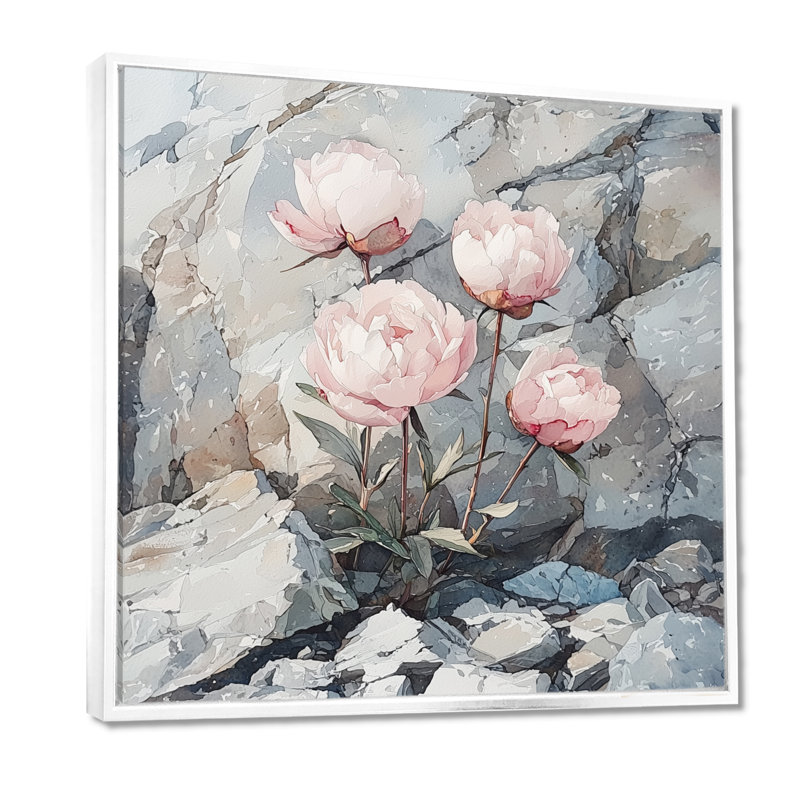 Pivoines dans le Rocky Pass II - pivoines, art mural, H 16 po x l 16 po, Impression encadrée flottante, Blanc