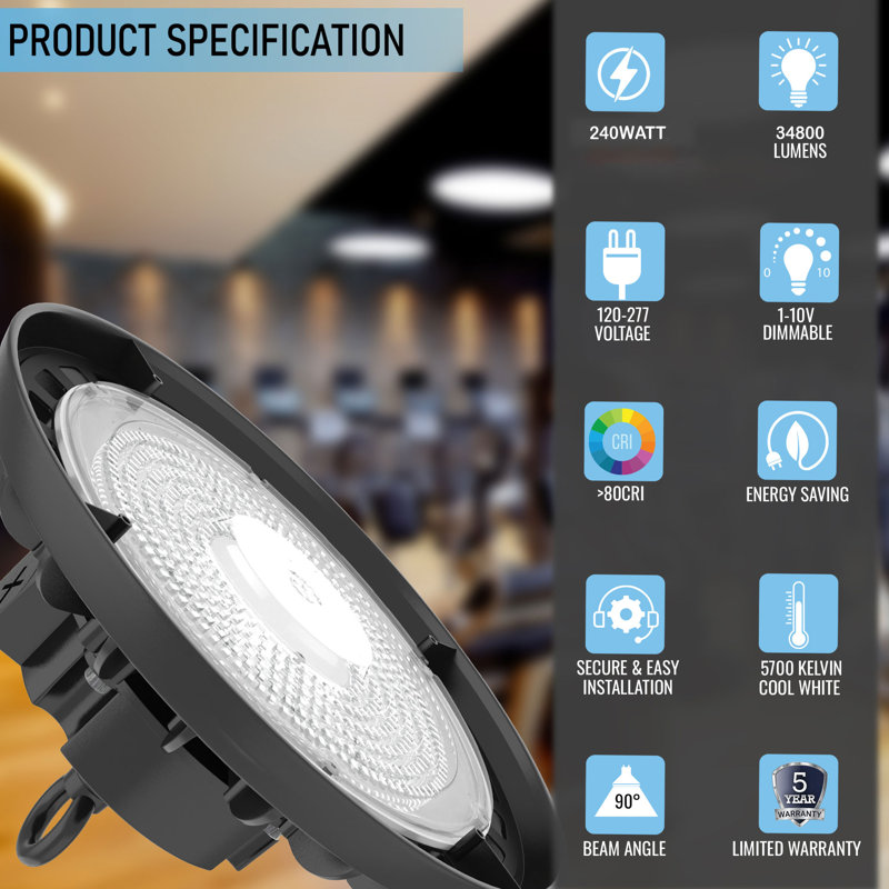 Black Aluminum UFO LED High Bay Light with Clear Glass Lens