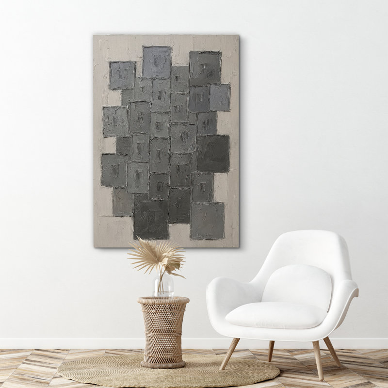 Reproduction d'art sur toile encadrée - œuvre d'art abstraite, décor moderne neutre pour le salon, H 36 po x l 24 po