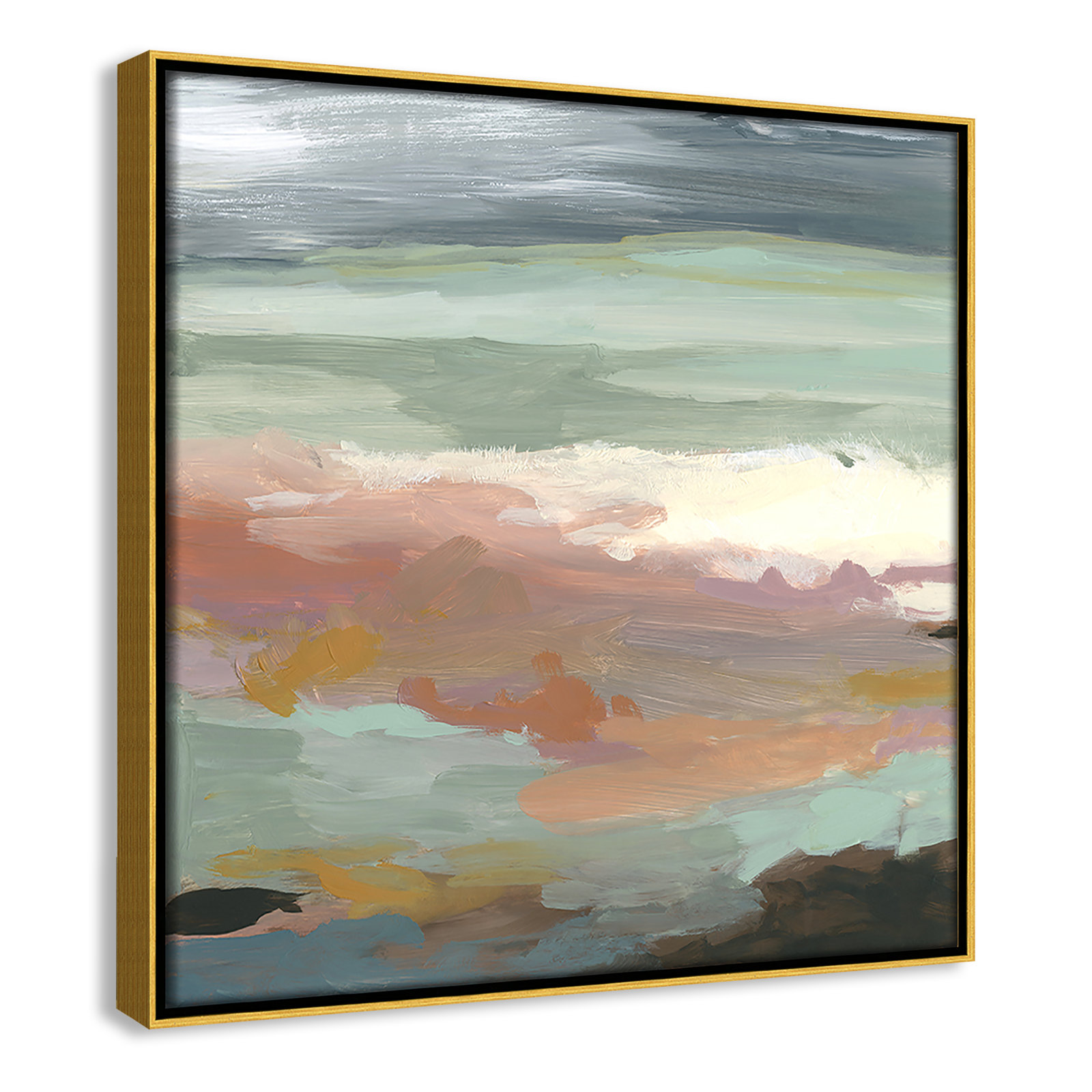 Bingham "Ocean Bluffs" Painting by Carol Robinson, Picture Framed Canvas, 13.5" H x 13.5" W, Gold