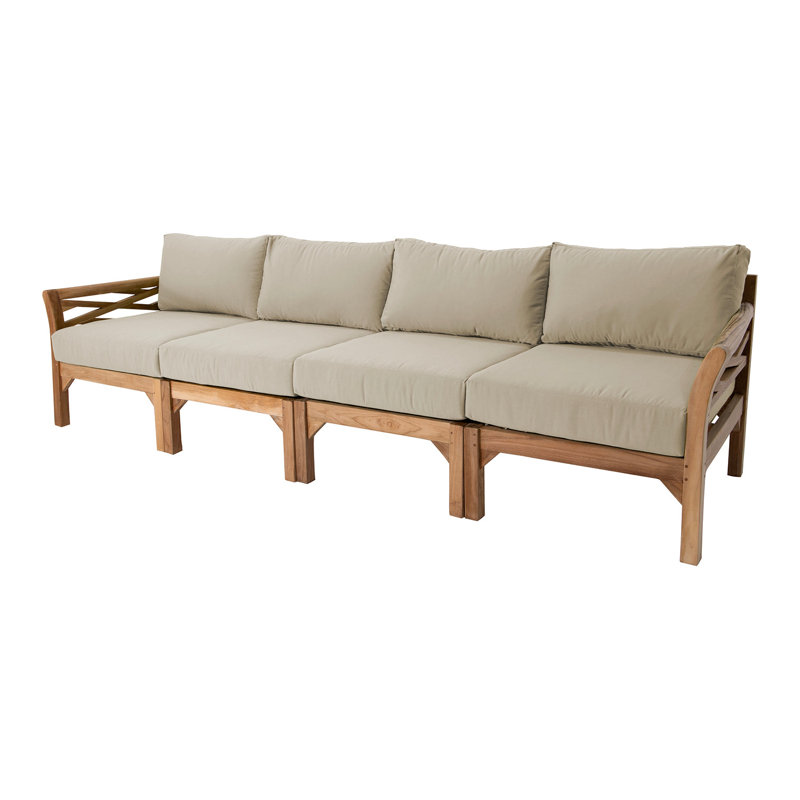 Monterey Teak Outdoor Deluxe Sofa with Sunbrella Cushions, Antique Beige