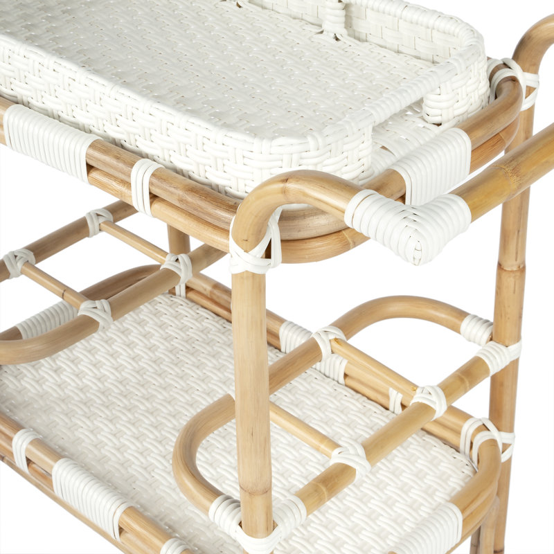 Selena & Rattan Bar Cart, White