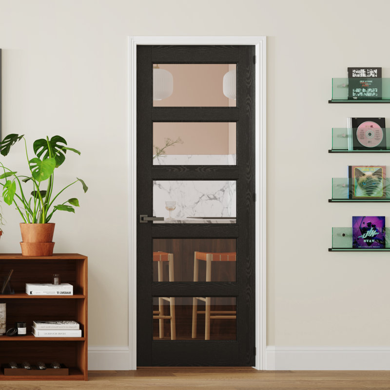 Porte pré-montée intérieure en verre massif noir avec porte en verre 5 Lite Pantry, 24 po x 80 po, Vers la gauche
