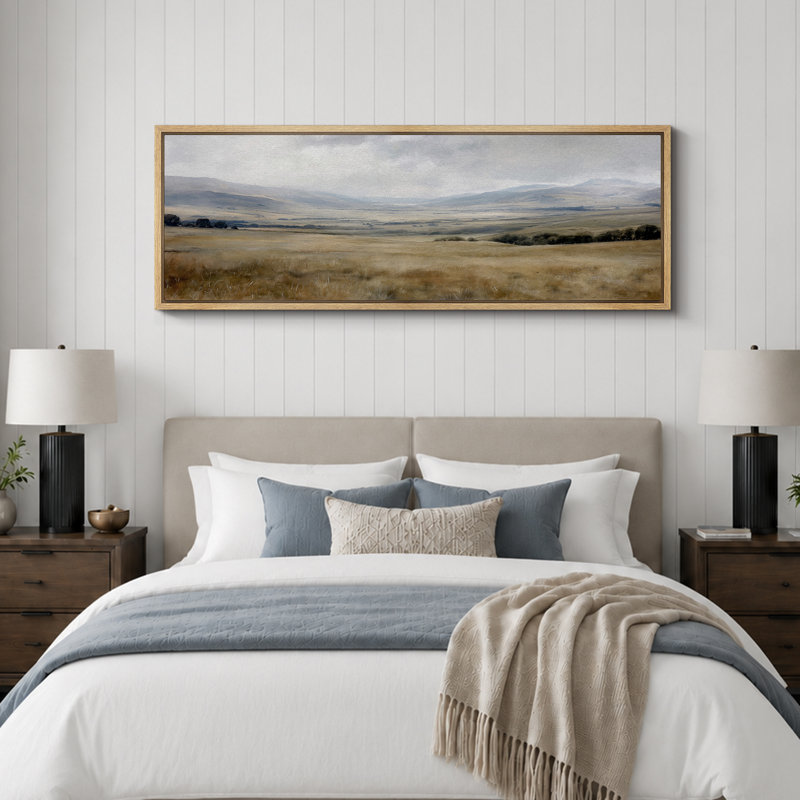 «Rustic Green Tan Prairie Field», vaste paysage mural, estampe numérique sur toile, art numérique encadré très grand, Naturel