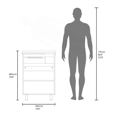 Armoire de salle de bain Haysi avec 2 portes en verre givré, évier en résine et 2 tablettes intérieures, meuble-lavabo compact et moderne