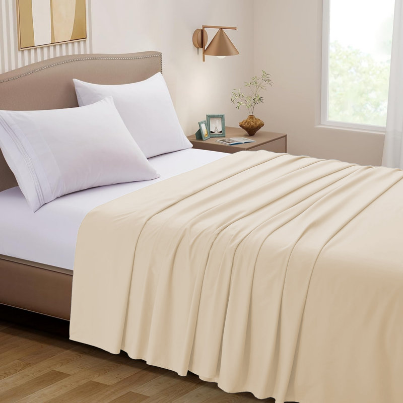 Super Soft Egyptian-Quality Cotton Brushed Flat Sheet, Cream, Double Flat Sheet