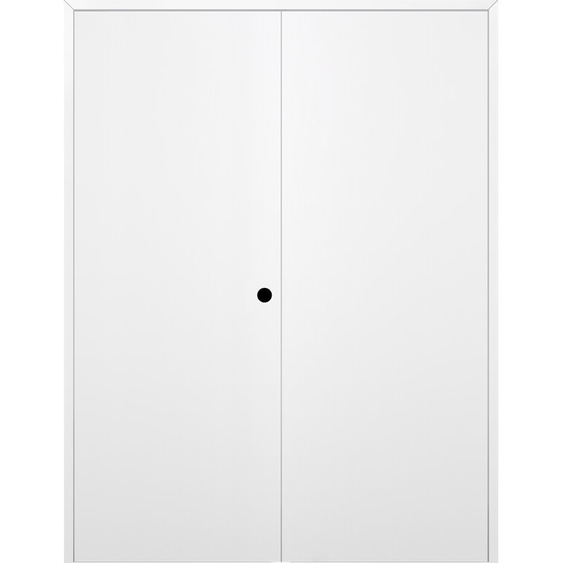 Porte double à panneaux en bois manufacturé Optima, L 71,75 po x H 79,37 po, Blanc neige, À gauche