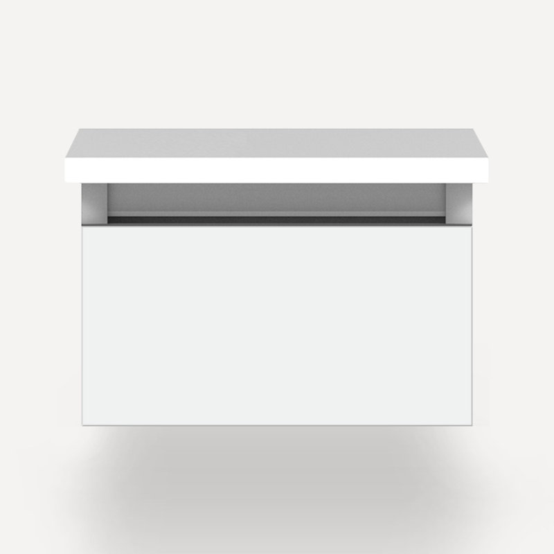 Cartesian Vanity 60" W (8 Drawers), Matte White, White Zeus Extreme