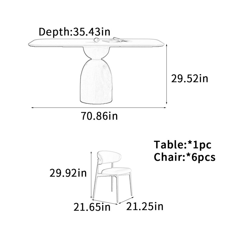 Cream Style Slate Dining Table, 29.52"H x 70.86"L x 35.43"W