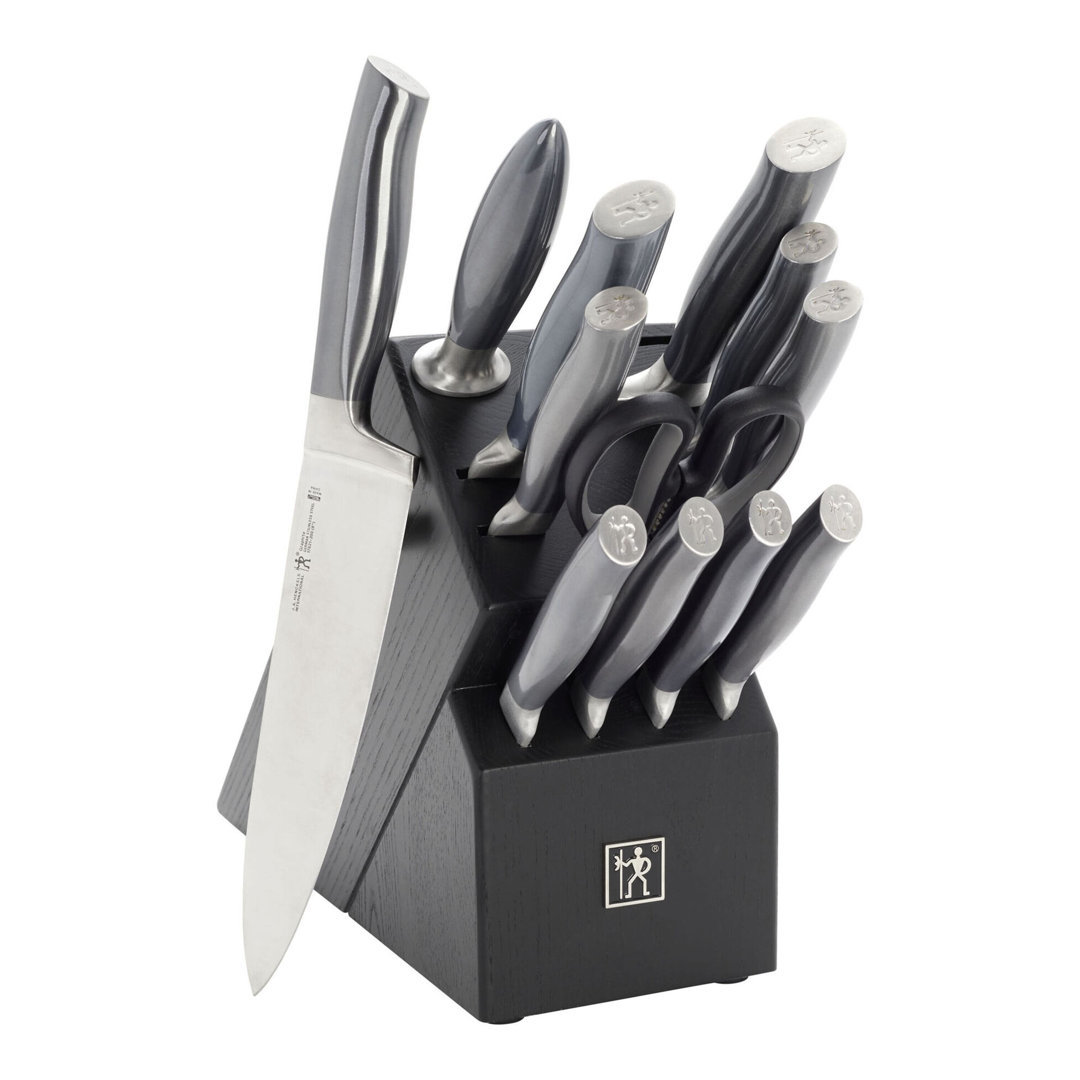 HENCKELS Graphite 13-Piece Knife Set with Block, Kitchen Knife Sharpener, Chef Knife, Steak Knife, Black, Stainless Steel HENCKELS
