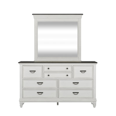 Ensemble de grand lit à panneau avec commode et miroir Colburn