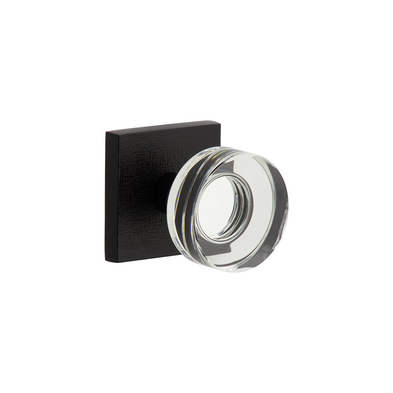 Rosette en lin Viaggio Quadrato avec bouton en cristal Circolo, 2.75", Noir satiné