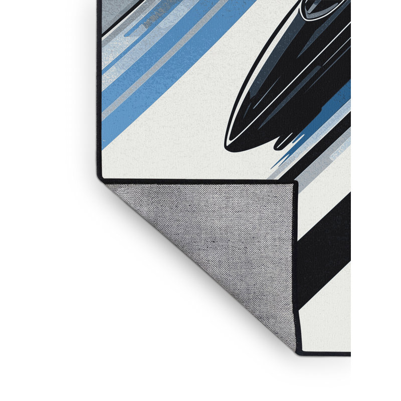 Machine Washable Rayan Luge Race Sleek & Chic Modern Arc Rug in Black – Black Binding, 7x10