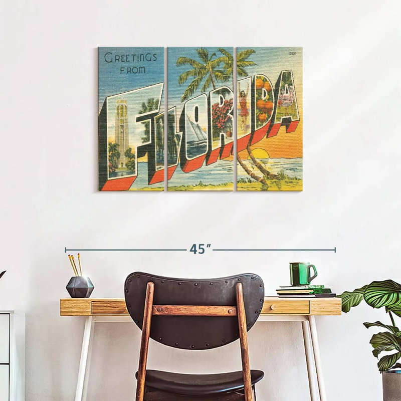 «Greetings From Florida on Canvas», ensemble de 3 pièces, H 24 po x l 38 po x P 1,25 po