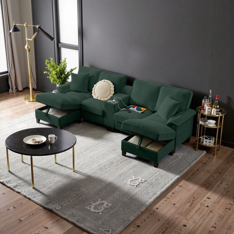 Canapé-lit modulaire en forme de U 120 "avec canapé-lit convertible 4 places, Vert