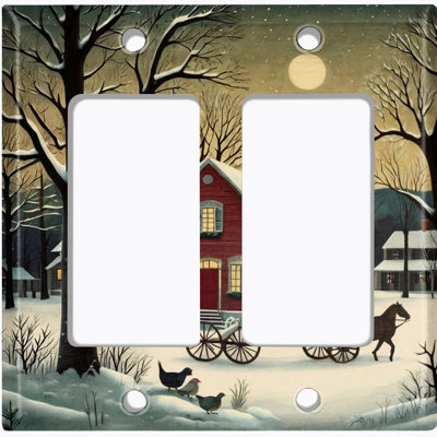 Couvercle de plaque d'interrupteur en métal; Fauteuil à bascule GFI 2 bandes US standard - Snowy Farmstead