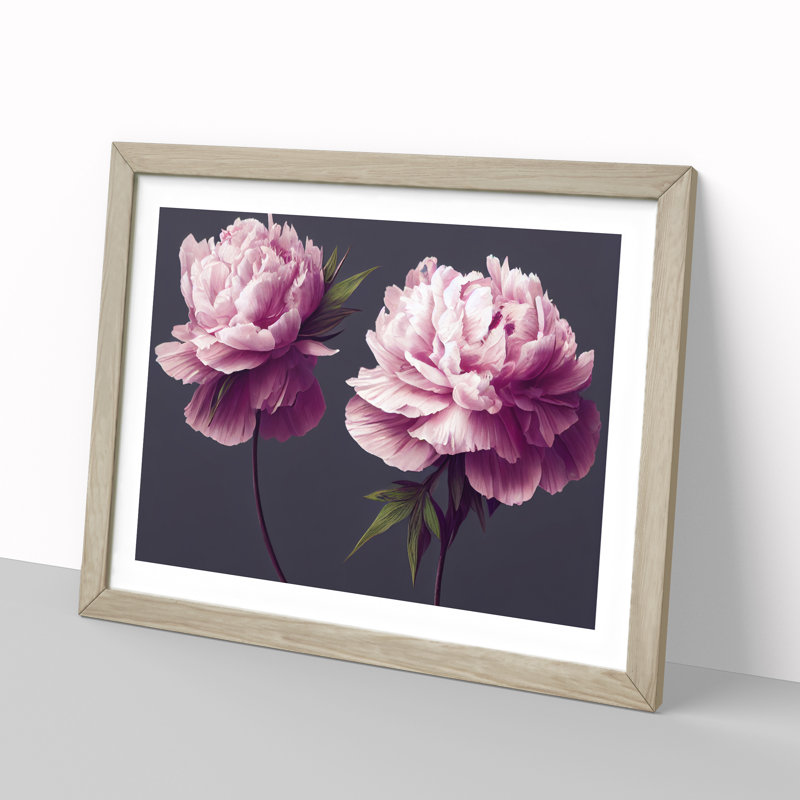 Tranquil Peony Flowers 1 Piece Single Picture Frame Wall Art, 34cm H x 46cm W x 2cm D, Oak Framed
