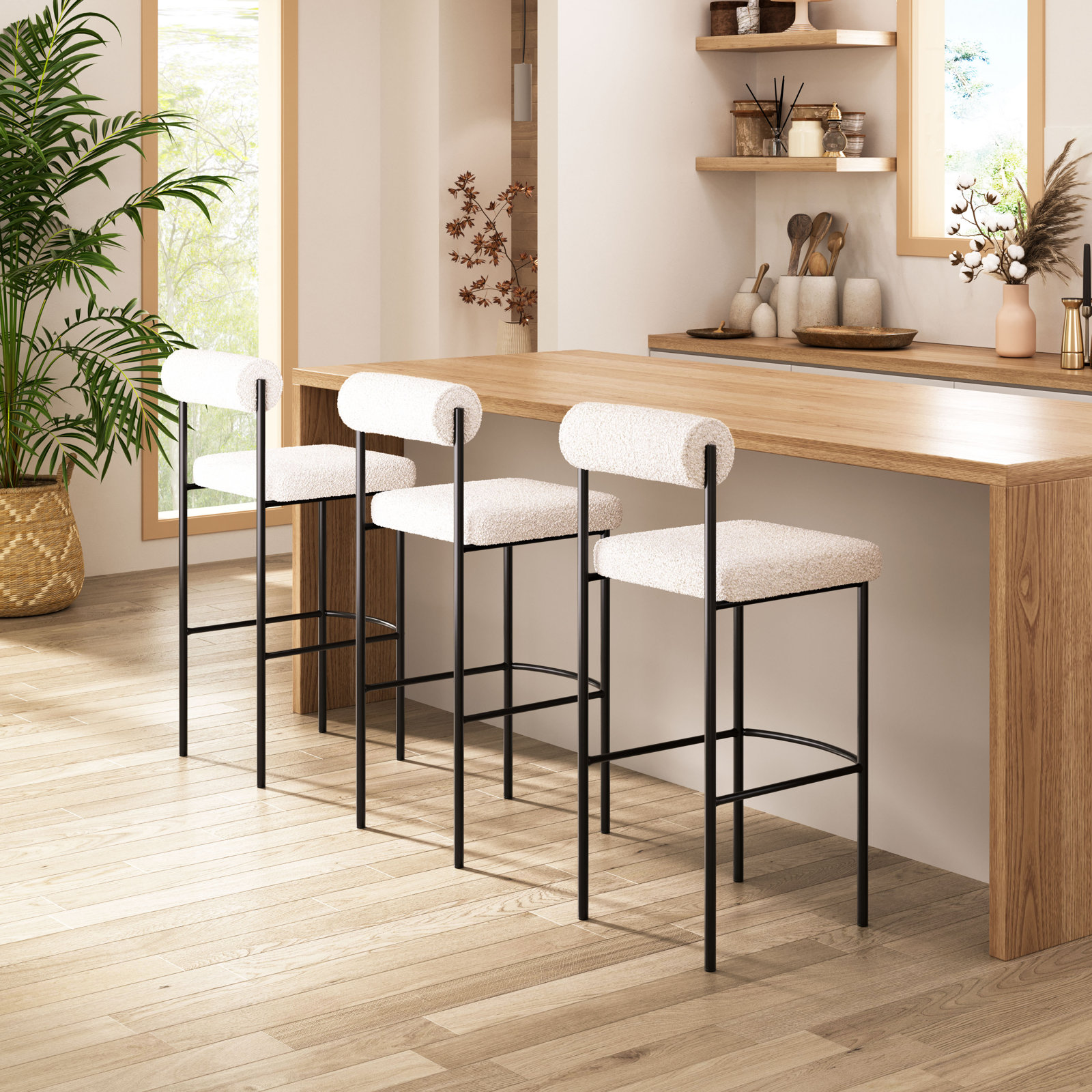 Livorno Short Counter Stool, White, Bar Stool (29.9" Seat Height), Black