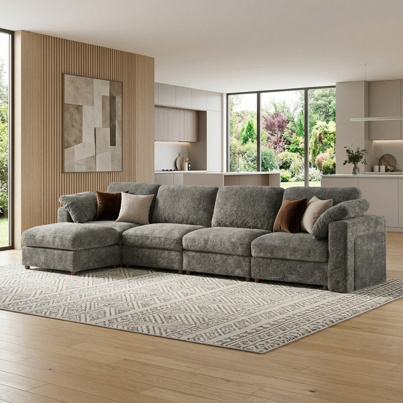 5 - Piece Teddy Modular Sectional Sofa Cloud Couch with Ottoman and 2 Storage Side Table, Gray, 4