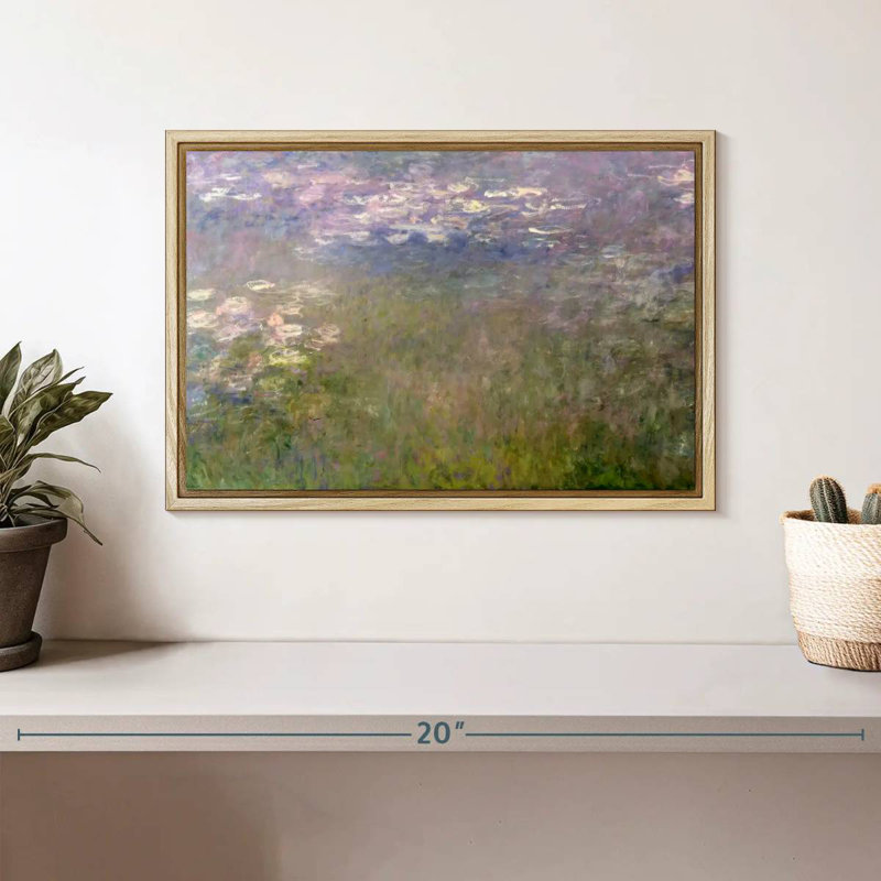 Nymphéas VI, 13 po x 9 po, Cadre flottant en bois naturel
