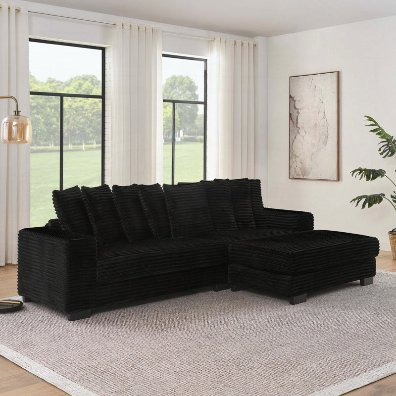 Canapé modulaire convertible en L en velours côtelé, Noir