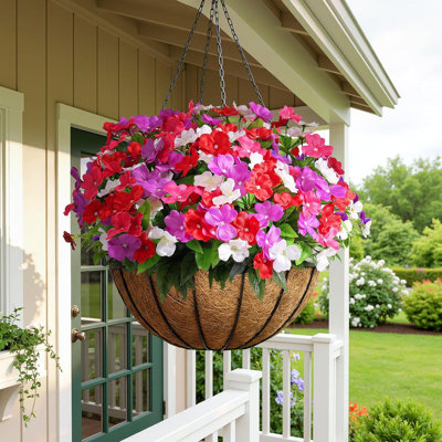  8 Bundles Artificial Impatiens Flowers Faux Silk Plant For Indoor Outdoor Decor, Uv Resistant No Fade Fake Spring Flowers For Porch, Yard, Patio, Window Box Decoration,redwhitepurplerosy